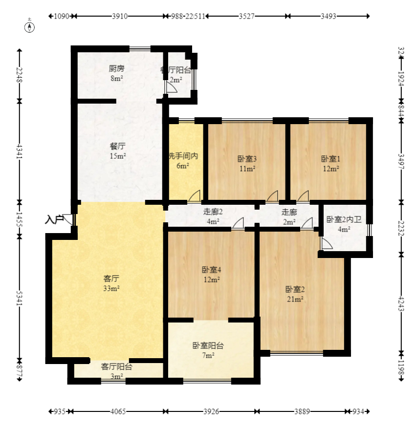 上河国际C区  4室2厅3卫   163.00万室内图1