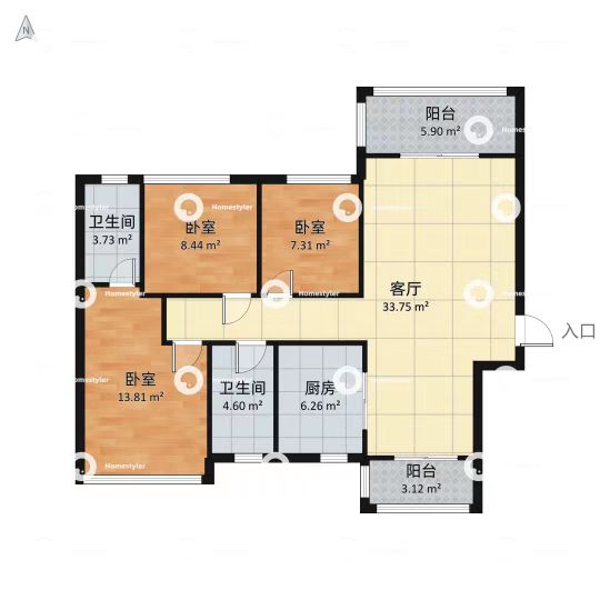 东部美的城 3室2厅2卫 49.50万 东部美的城 3室2厅2卫 49.50万室内图