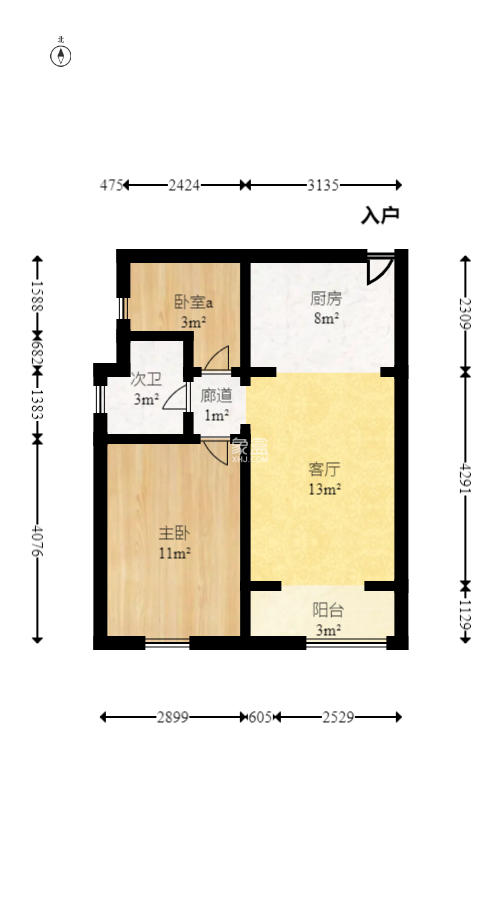 梅溪国际公寓（步步高新天地）  2室1厅1卫   63.00万室内图1