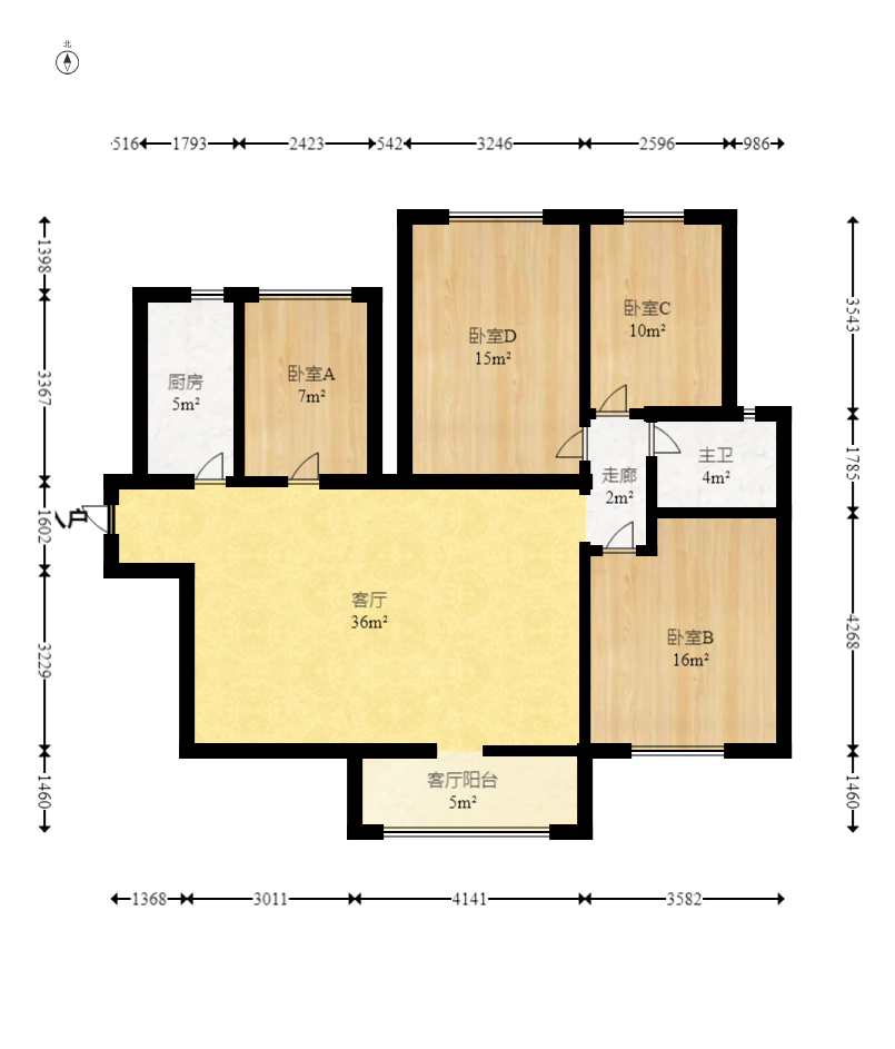 鑫远熙山  4室2厅1卫    120.0万室内图1