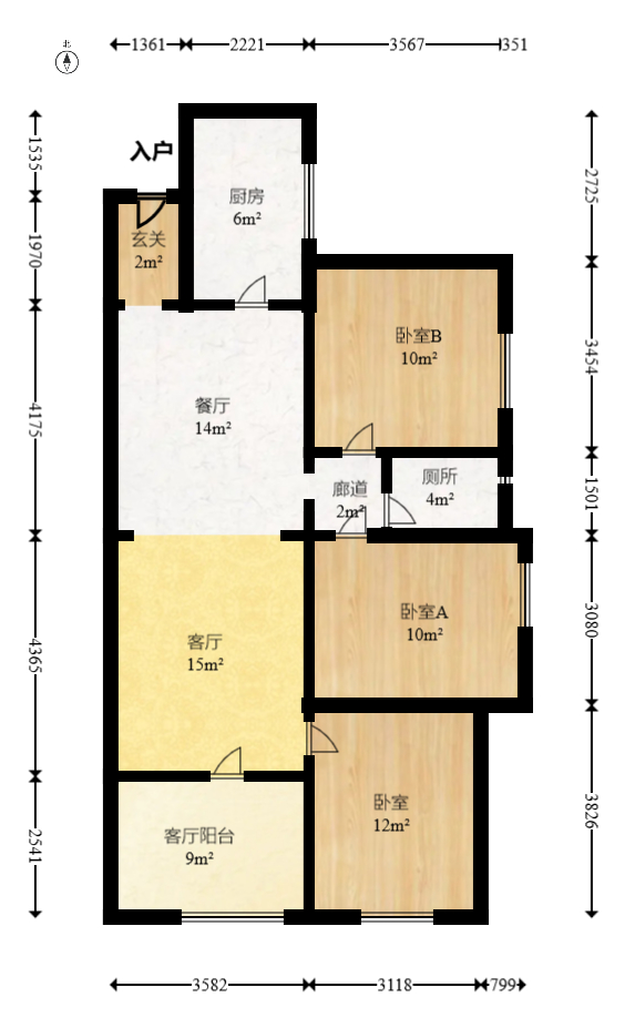 万科金域缇香  3室2厅1卫   163.00万室内图1