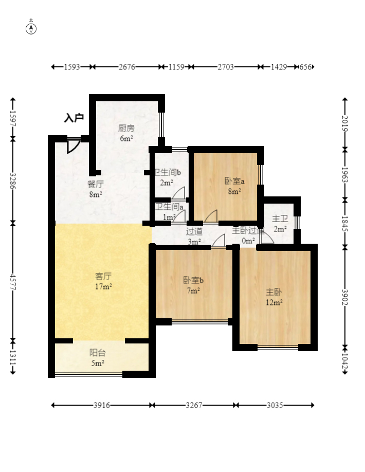 乾源国际  3室2厅2卫   82.00万室内图1