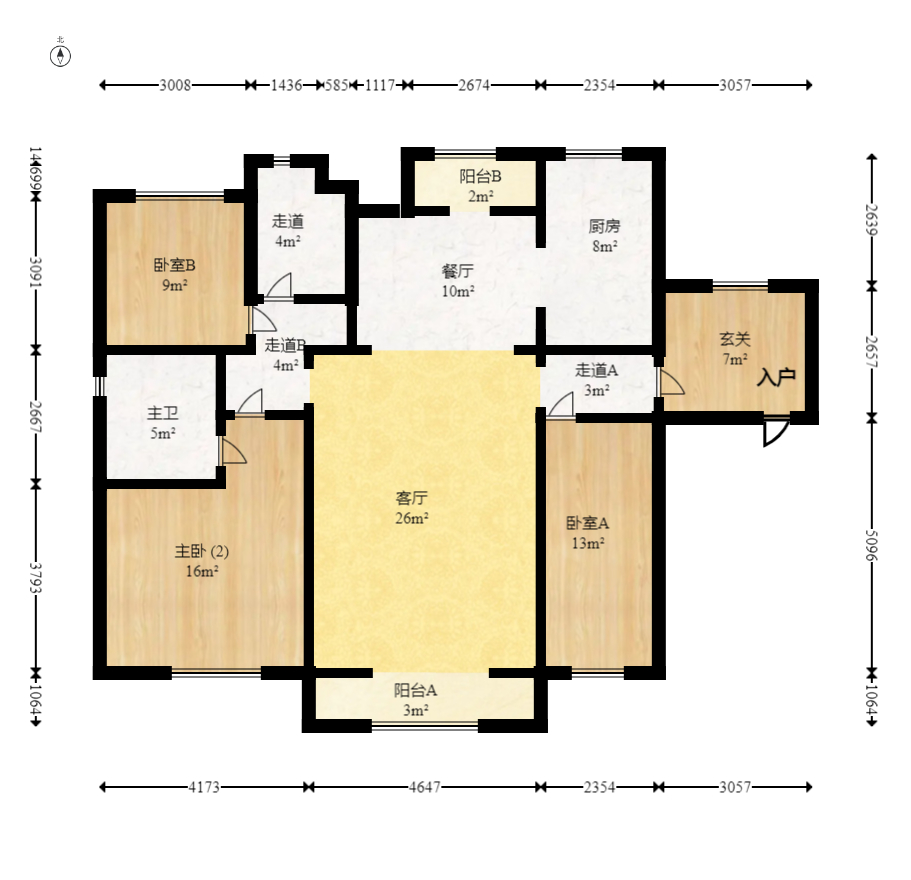 茂华禧都会  3室2厅2卫   130.00万室内图1