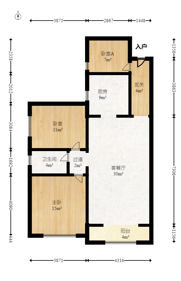 金富星城  3室2厅1卫   80.00万室内图1