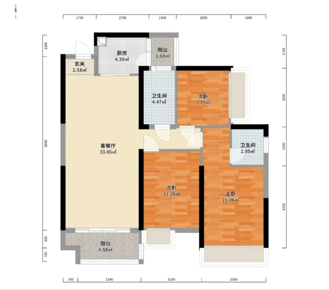 东湖公馆  3室2厅2卫   78.00万