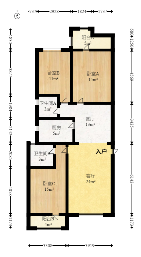 公园9号大都会  3室2厅2卫   220.00万室内图1