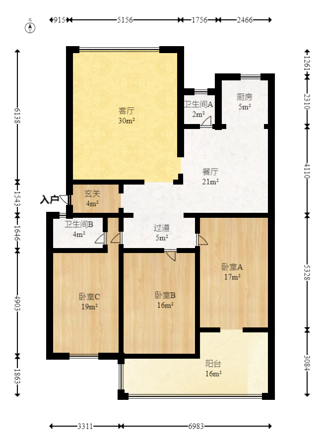 德邦新村  3室2廳2衛(wèi)   116.00萬室內(nèi)圖1