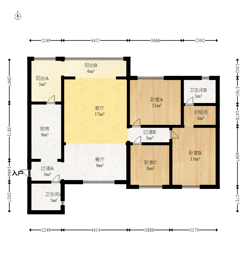 恒大城  3室2厅1卫   120.00万室内图1