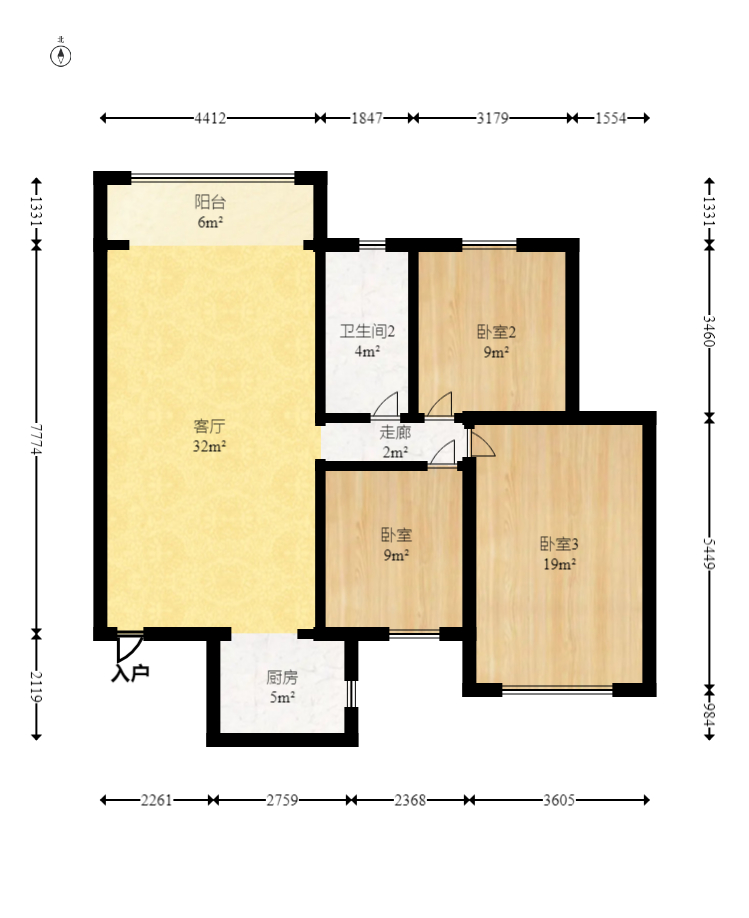 星城国际 3室2厅2卫 45.80万 星城国际 3室2厅2卫 45.80万户型图