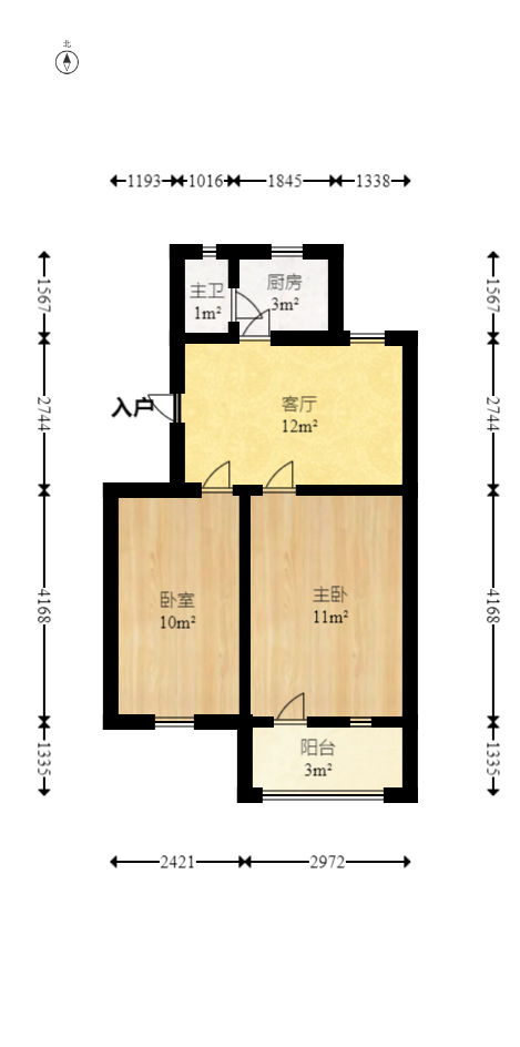 解放四村石子冲  2室1厅1卫   41.20万室内图1