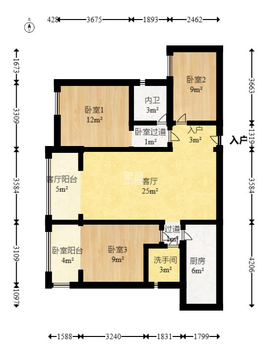 明昇壹城（明昇时代广场）二期  3室2厅2卫   203.80万室内图1