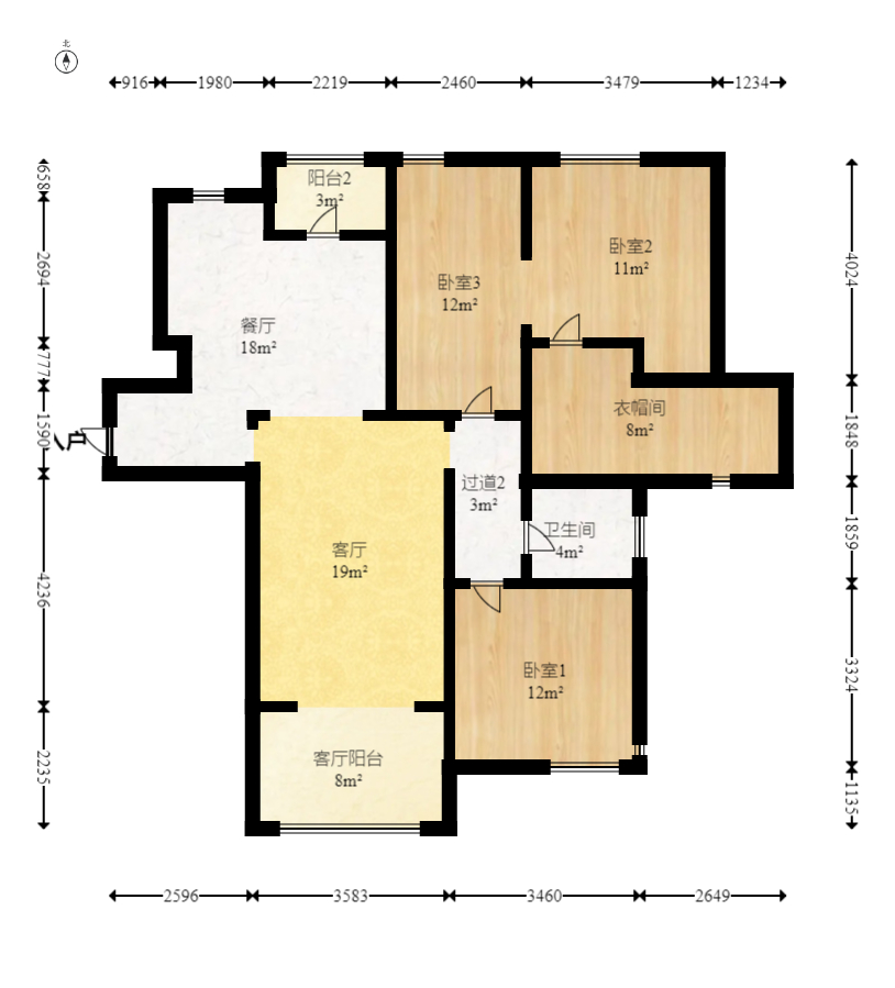 北辰三角洲D3区  3室2厅2卫    224.98万室内图1