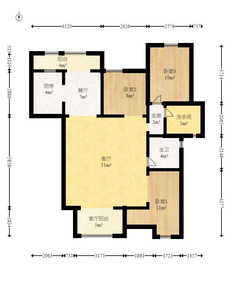 建发中央公园（建发美地）  3室2厅2卫    196.0万室内图1