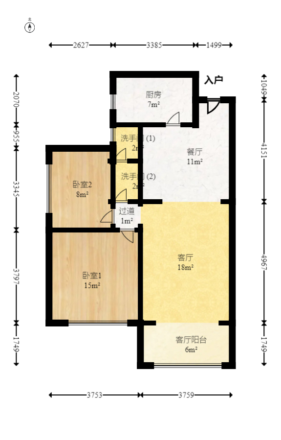逸景苑 2室2厅1卫 75.5万 逸景苑 2室2厅1卫 75.5万户型图