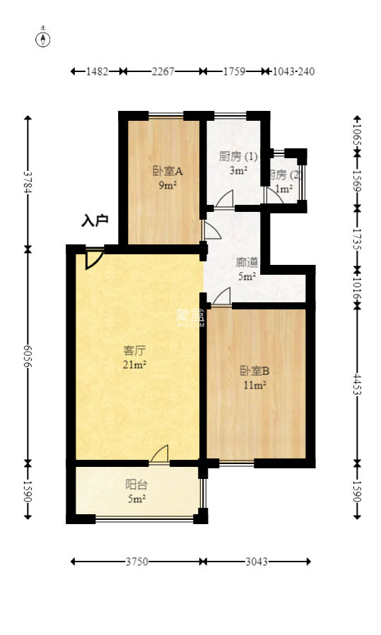 航天大院  2室2厅1卫   68.00万