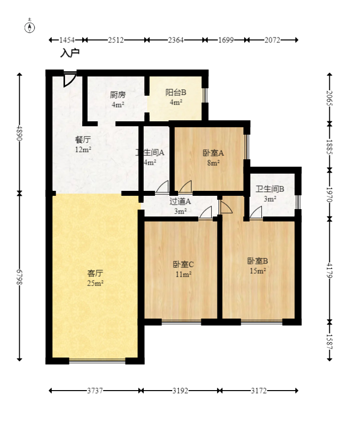 保利大都汇一期、二期  3室2厅2卫    160.0万室内图1