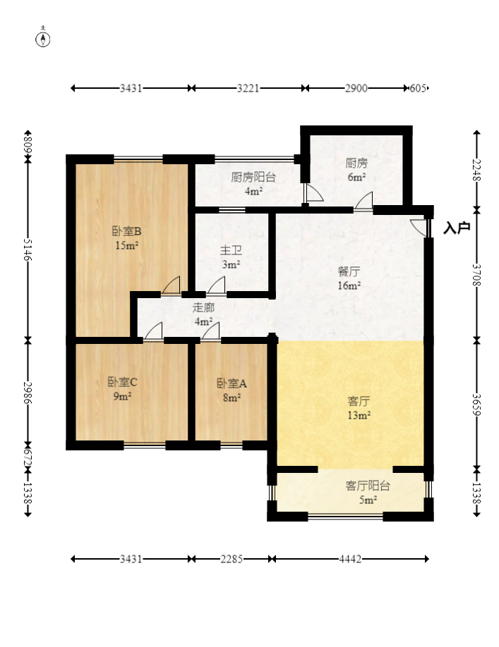 鑫远御文台一期  3室2厅1卫    111.0万室内图1