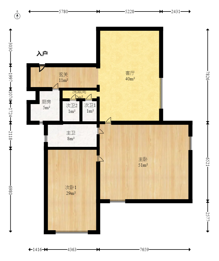 星蓝湾  4室2厅1卫    115.0万室内图1