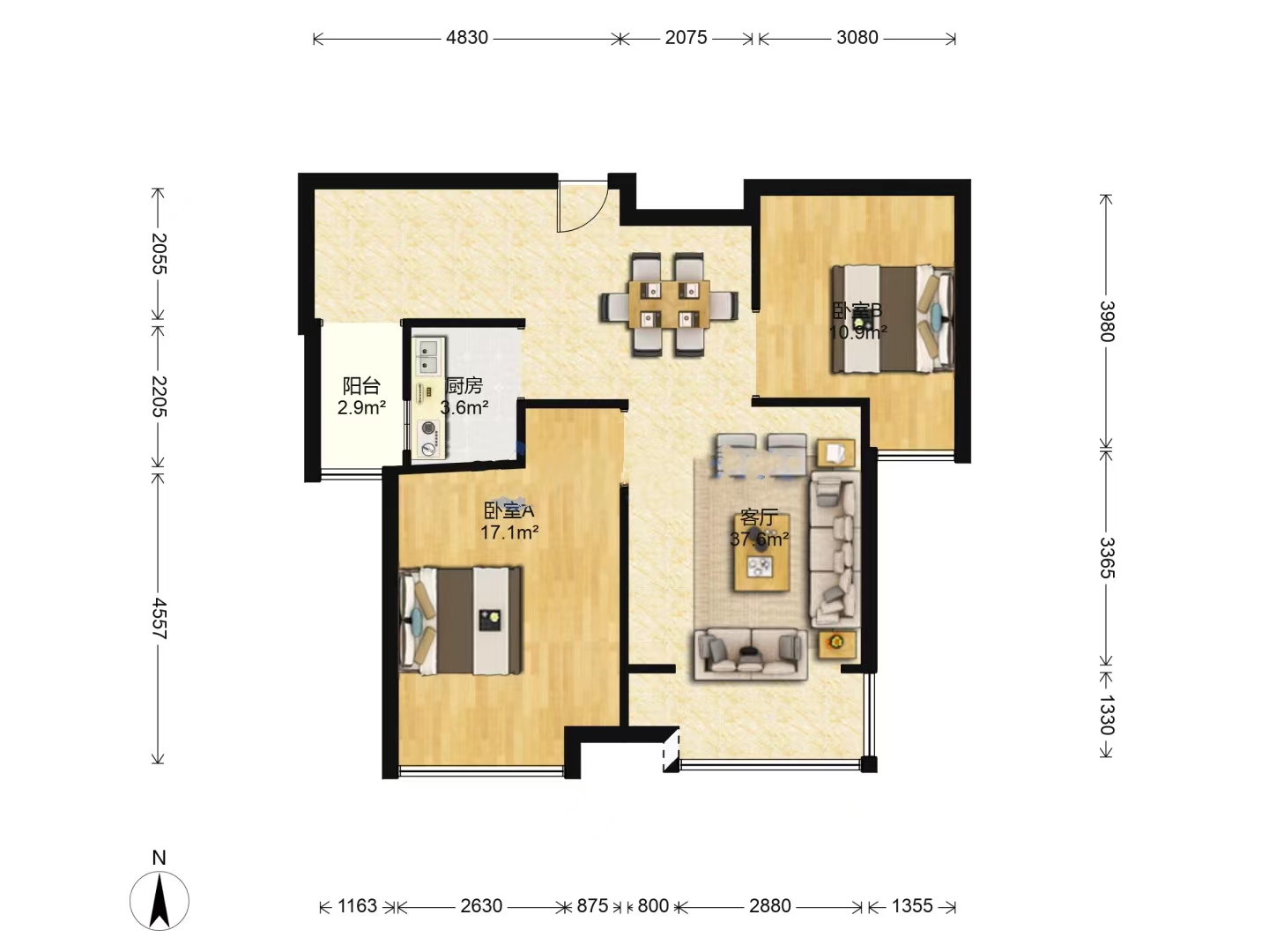 凯风珑城 2室2厅1卫 26.80万 凯风珑城 2室2厅1卫 26.80万室内图