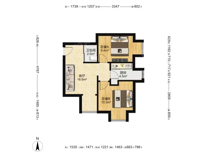 曲江华著中城 2室1厅1卫 2500.00元/月 曲江华著中城 2室1厅1卫 2500.00元/月户型图