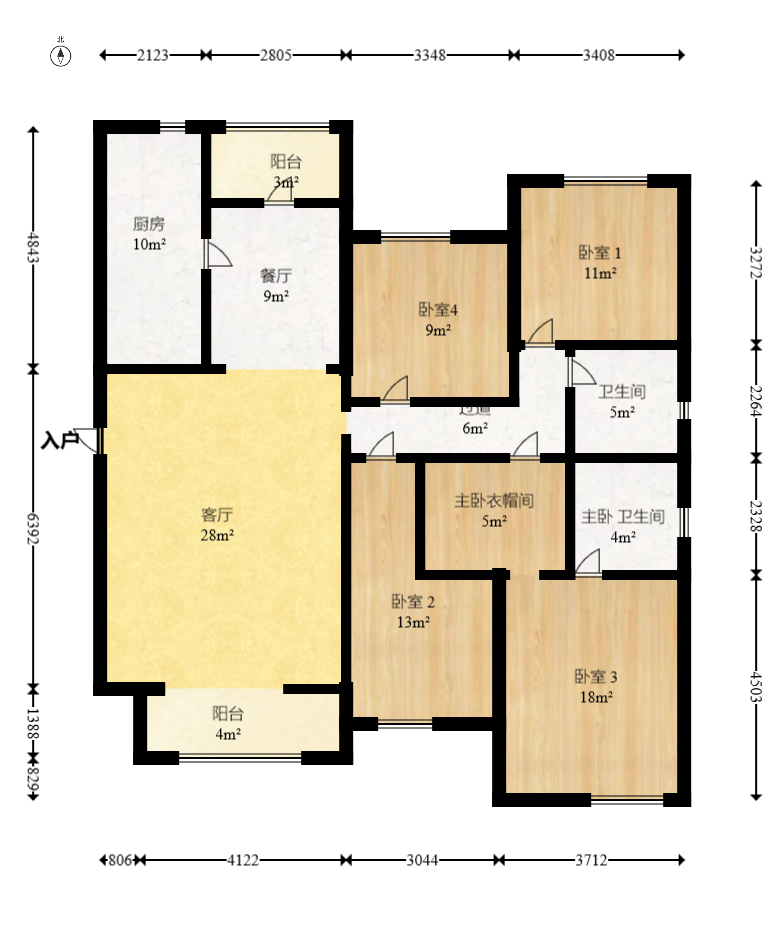 北辰三角洲B2E2区  4室2厅2卫   240.00万室内图1