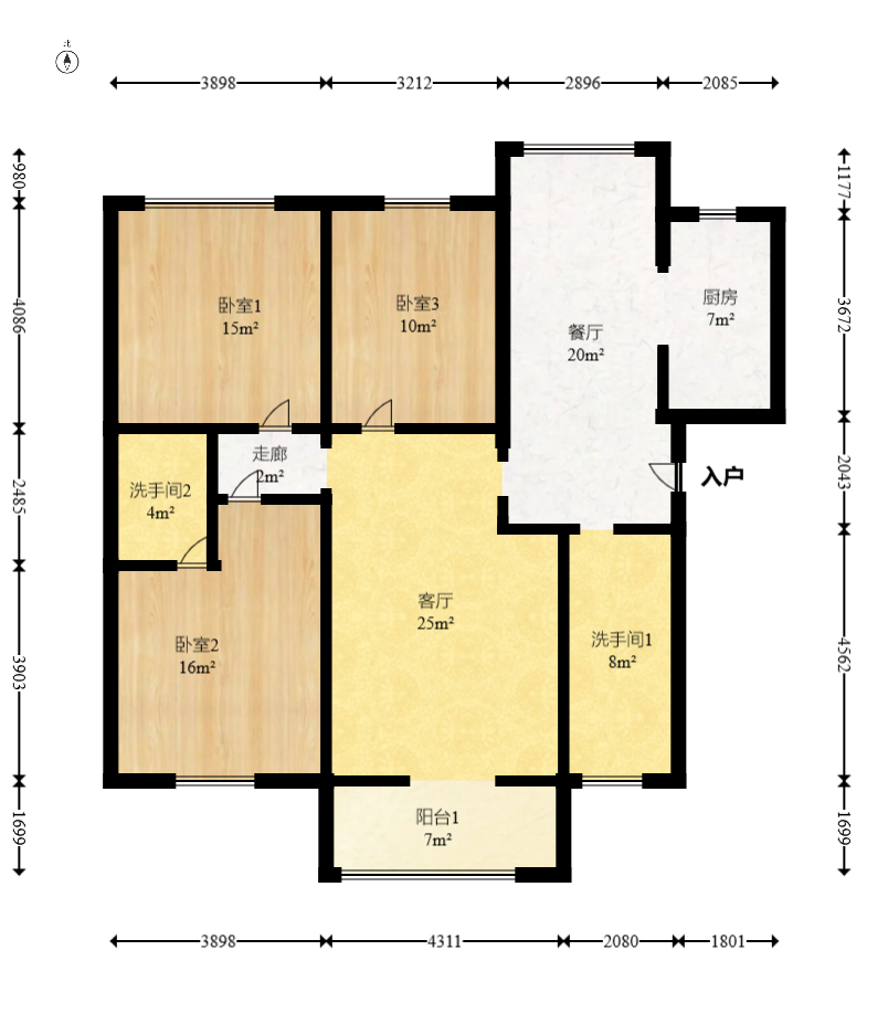 旺景园  3室2厅2卫   136.00万室内图1