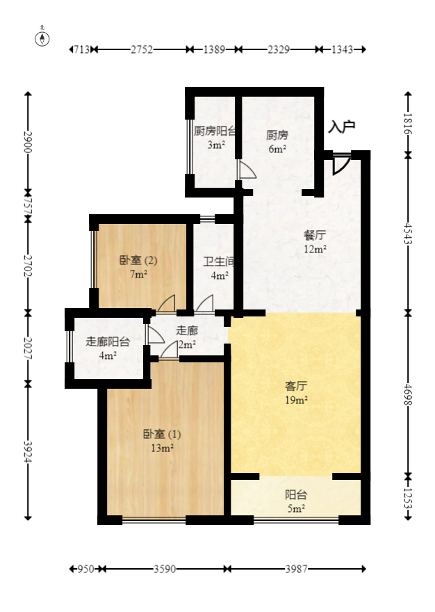 水岸世景  3室2厅1卫    61.8万室内图1