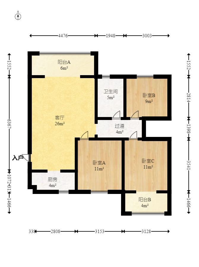 福泽园  3室2厅1卫   119.00万室内图1