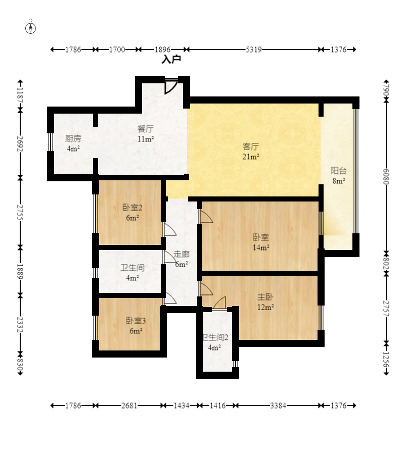 龙湖碧桂园天宸原著  4室2厅2卫   214.00万室内图1