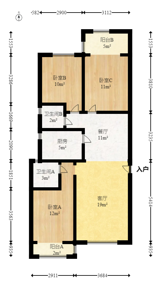 公园9号大都会 3室2厅2卫 154.80万 公园9号大都会 3室2厅2卫 154.80万户型图