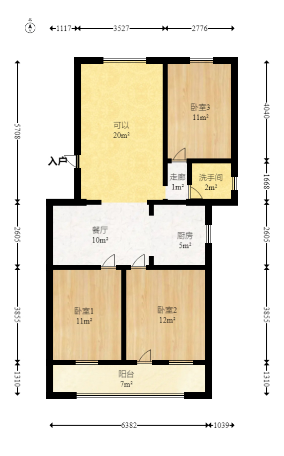 远大小区单位房  3室2厅1卫    62.0万室内图1