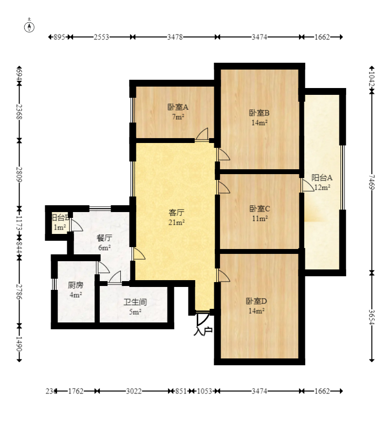 東風一村社區(qū)房（王家垅）  4室2廳1衛(wèi)    75.0萬室內圖1