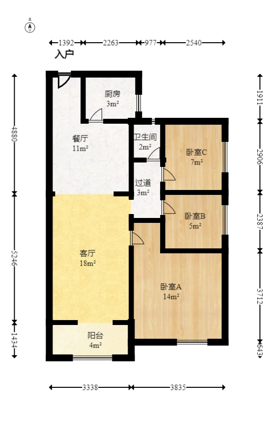 上园商住小区  3室2厅1卫    115.0万室内图1