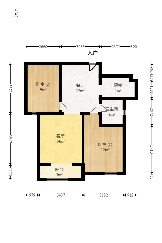 丽发新城  2室2厅1卫   65.00万室内图1