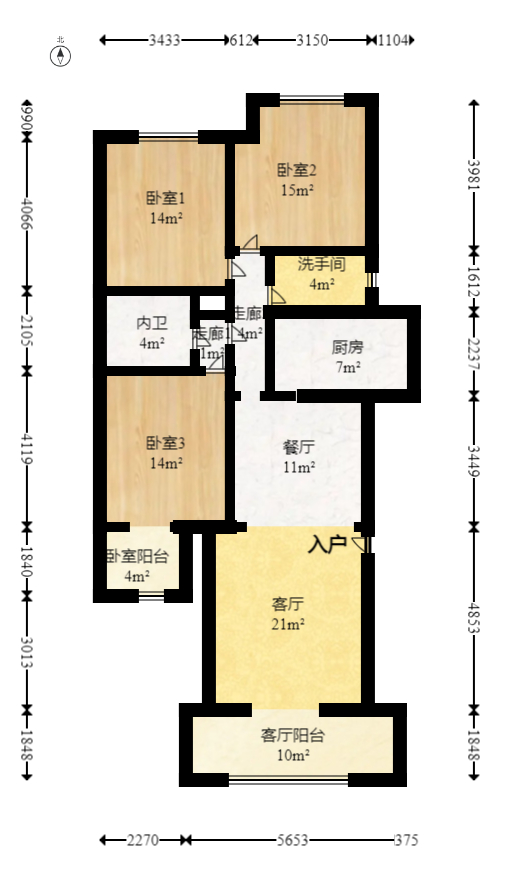康欣园  3室2厅2卫   95.00万室内图1