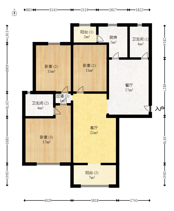 和美星城  3室2厅2卫   95.00万室内图1