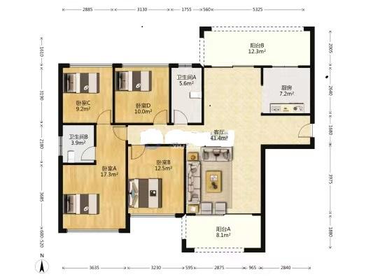 高科壹号领域  4室2厅1卫   120.00万