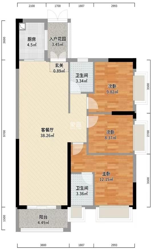 青龙湾（中央小镇）  3室2厅2卫   42.50万室内图1