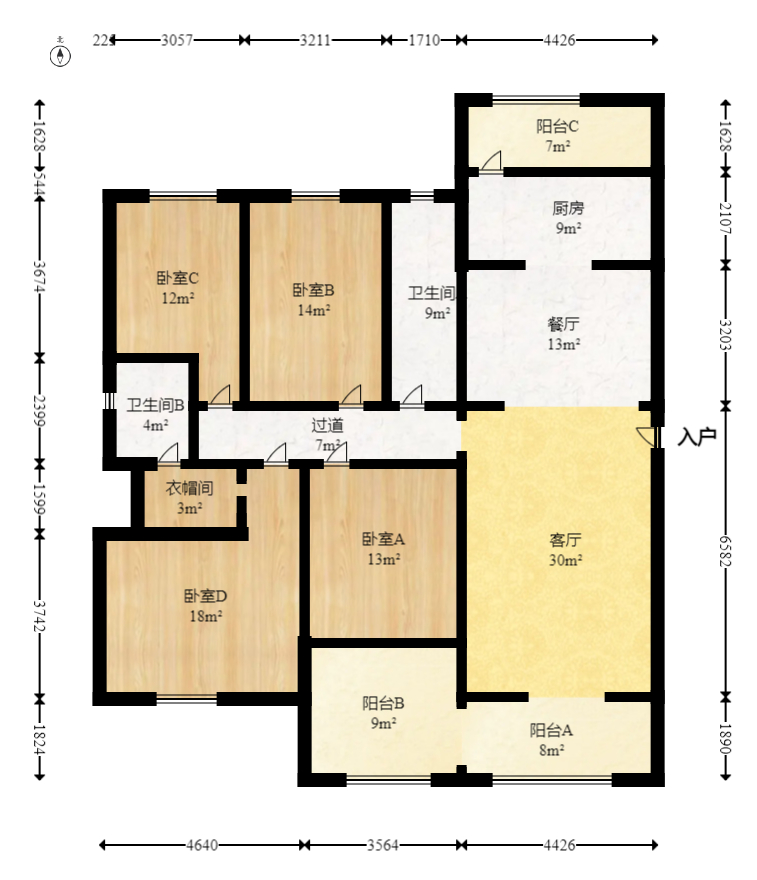 绿洲花园  4室2厅2卫    202.0万室内图1
