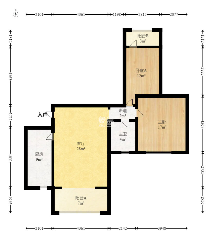 水岸天际（一期、二期） 2室2厅1厨1卫 80.00万