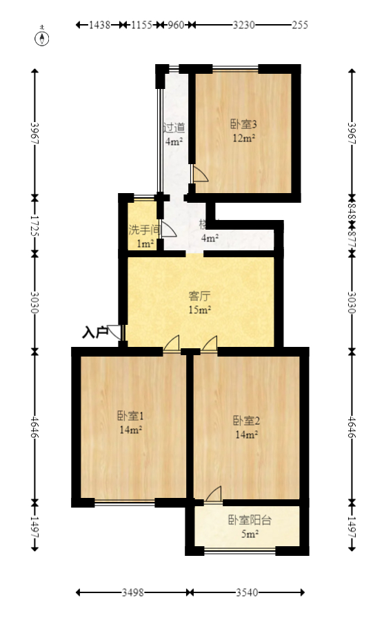 物资局宿舍（金盆路）  3室2厅1卫   52.00万户型图