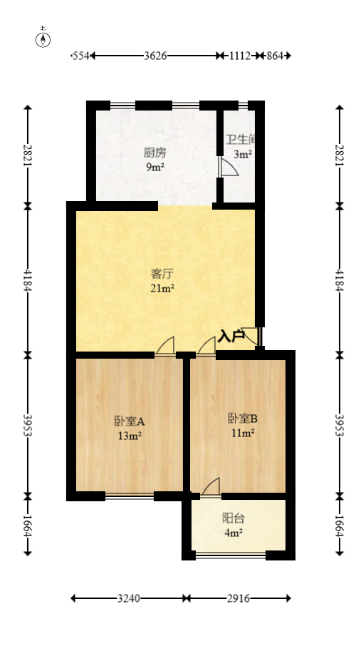 动力北苑  2室2厅1卫   61.50万室内图1