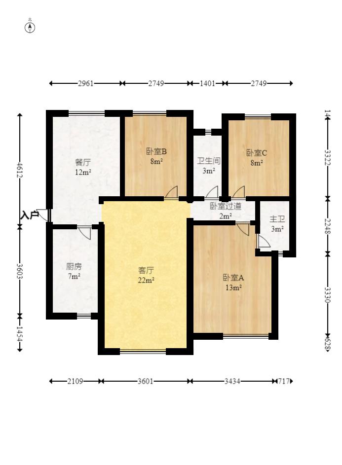 天麓尚层  3室2厅2卫    116.8万室内图1