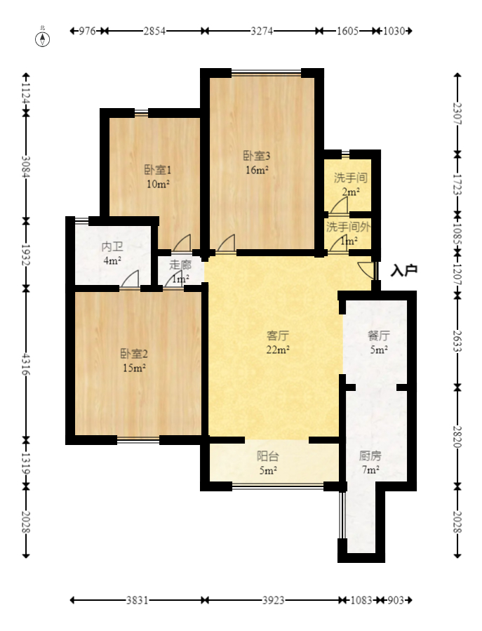 上河国际C区 3室2厅2卫 102.00万 上河国际C区 3室2厅2卫 102.00万户型图