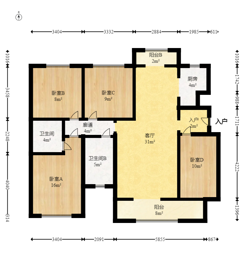 中建梅溪湖中心  4室2廳2衛(wèi)    188.0萬室內(nèi)圖1