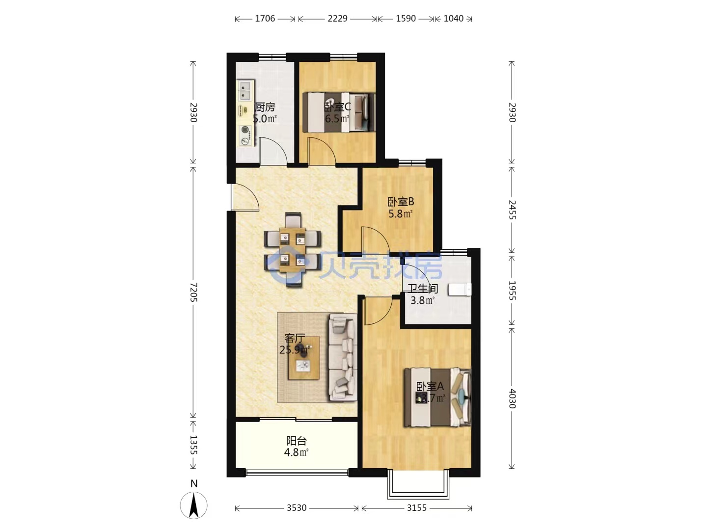 恒大御景湾 3室2厅1卫 61.80万 恒大御景湾 3室2厅1卫 61.80万室内图