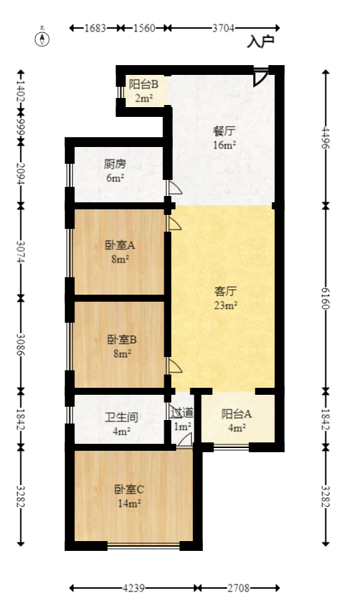 悦湖山  3室2厅1卫   82.00万室内图1