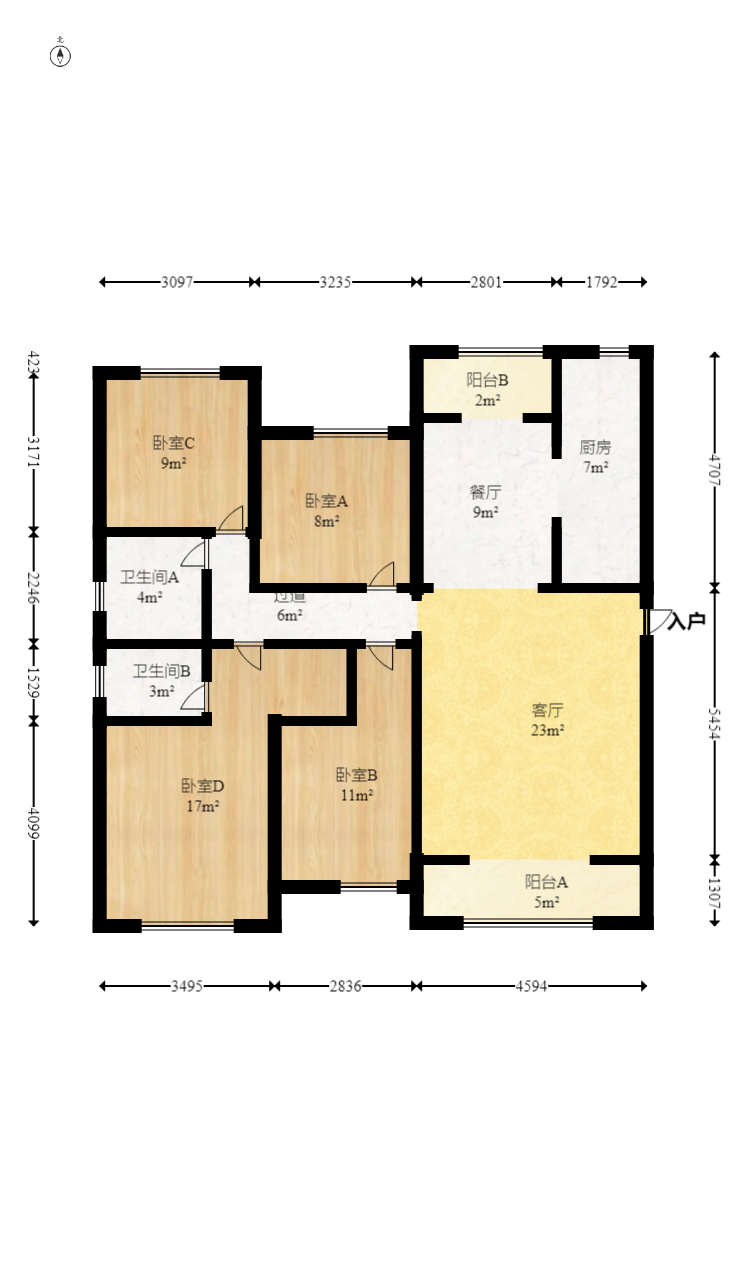 北辰三角洲E6區(qū)  4室2廳2衛(wèi)    235.0萬室內(nèi)圖1