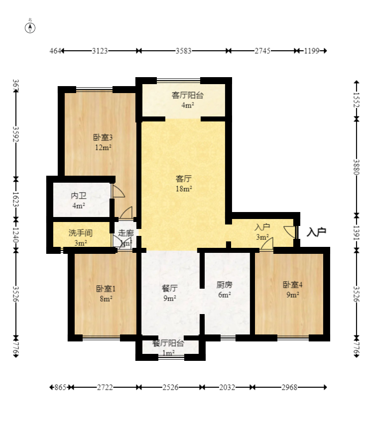 金地格林公馆  3室2厅1卫   138.80万室内图1