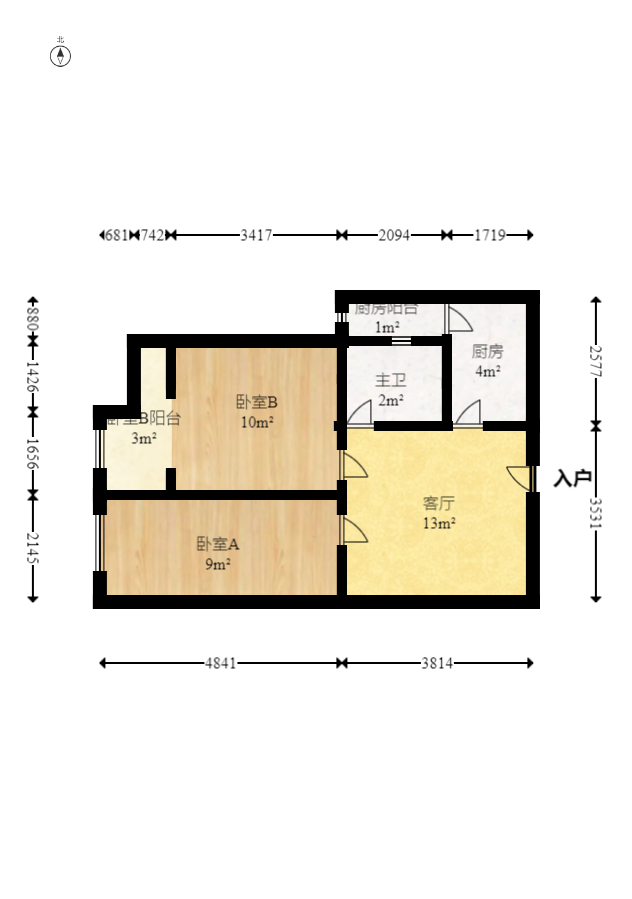 天鸿天府（天鸿中央大院）  2室2厅1卫    58.8万室内图1